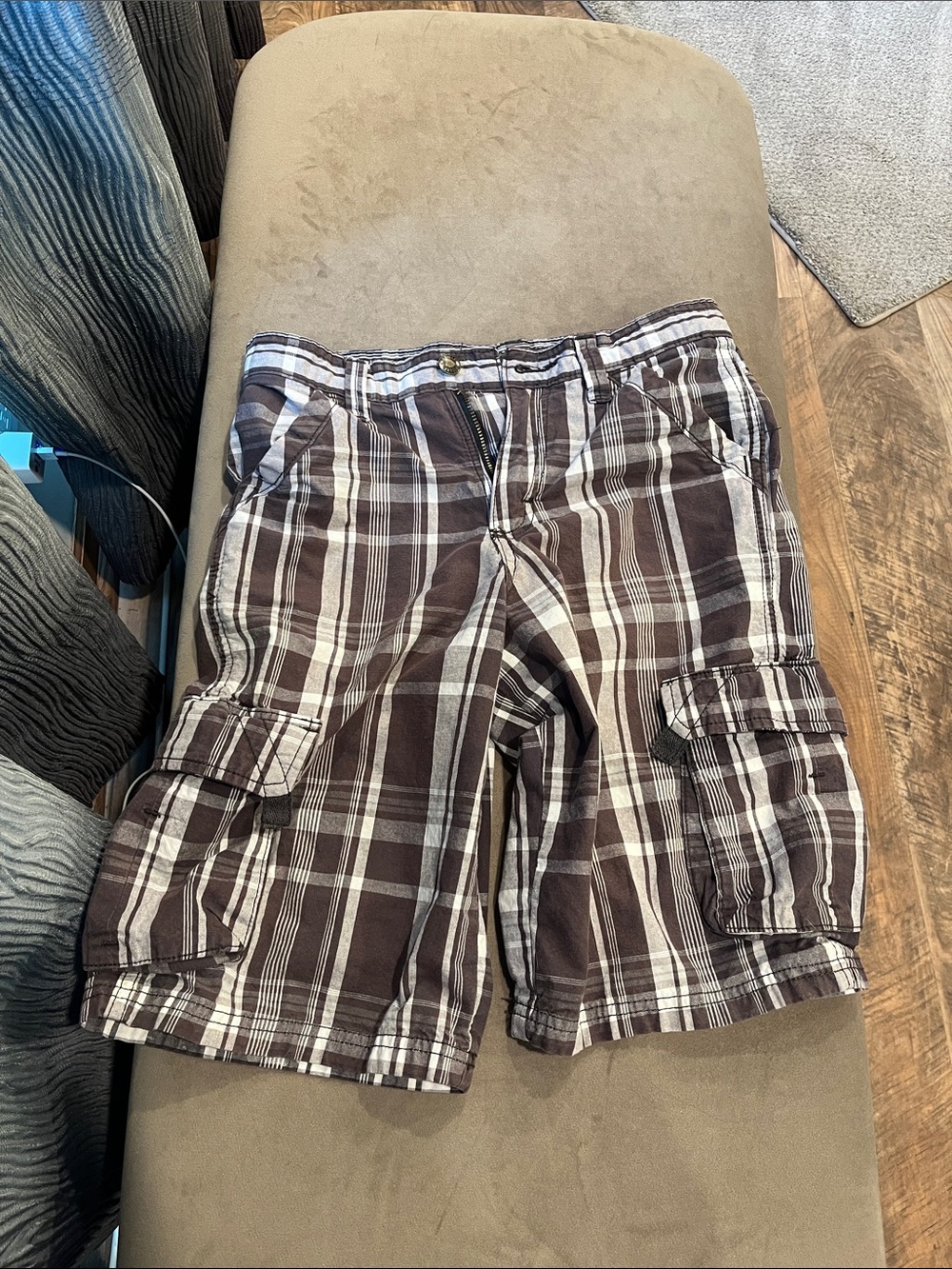 Wrangler WRG Jeans Co. Brown & White Plaid Cargo Shorts